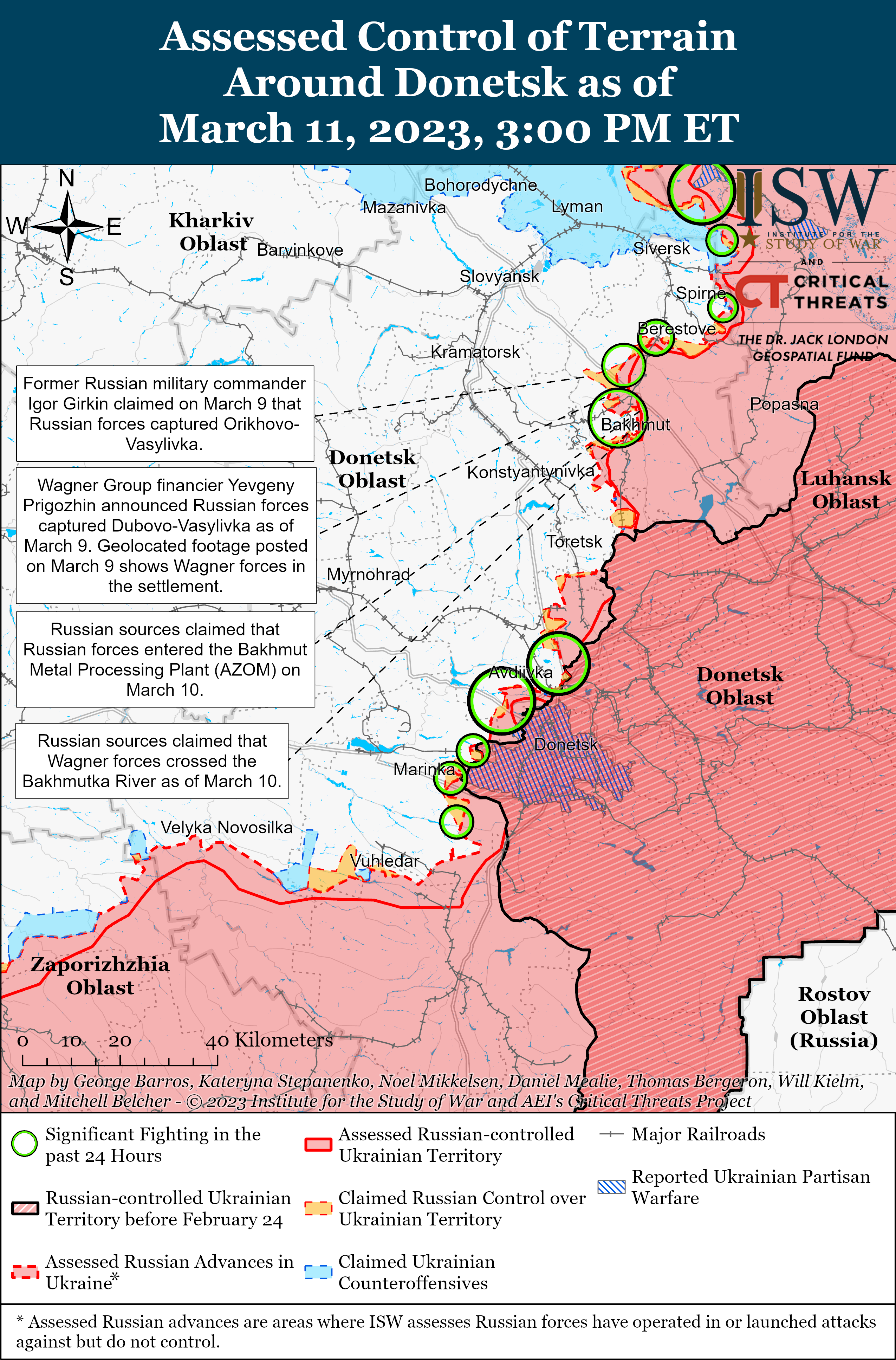 Бої в районі Бахмута стали більш інтенсивними: карти боїв від ISW